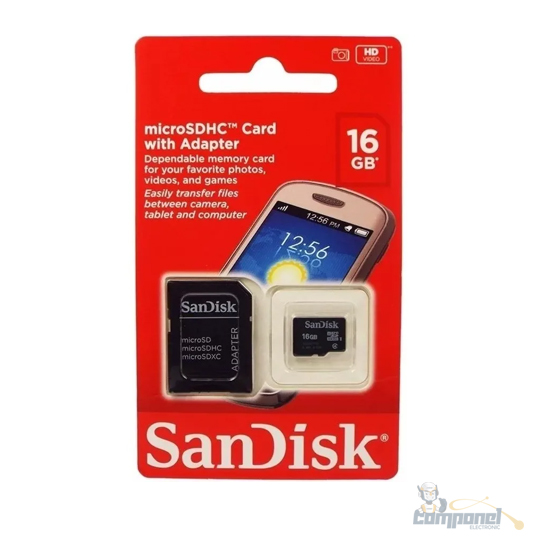 Cartão de Memória Micro SD Sandisk 16GB + Adaptador Preto